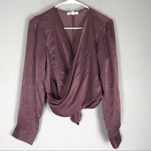 Socialite faux wrap satin Blouse crop top purple